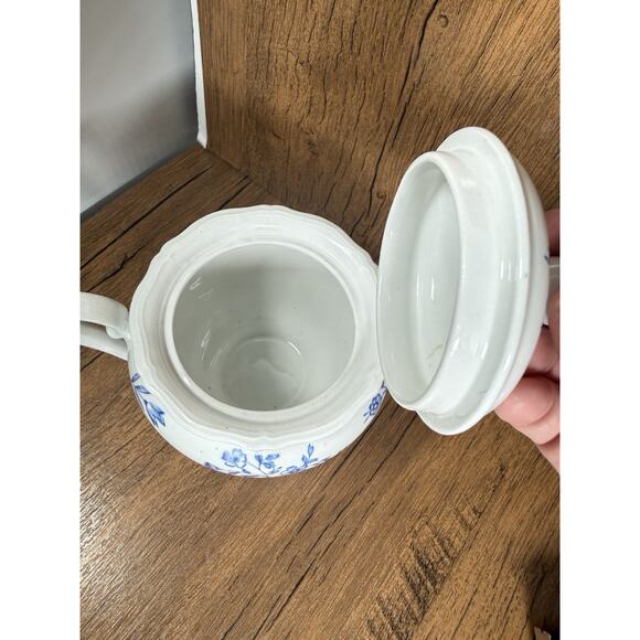 Burleigh Blue Ironstone Bouquet Floral Sugar Bowl England - Picture 3 of 4